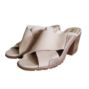 Sorel Nadia Slip-on Mule Chunky Heels Sandal Cream Pink Leather Women's Size 9
